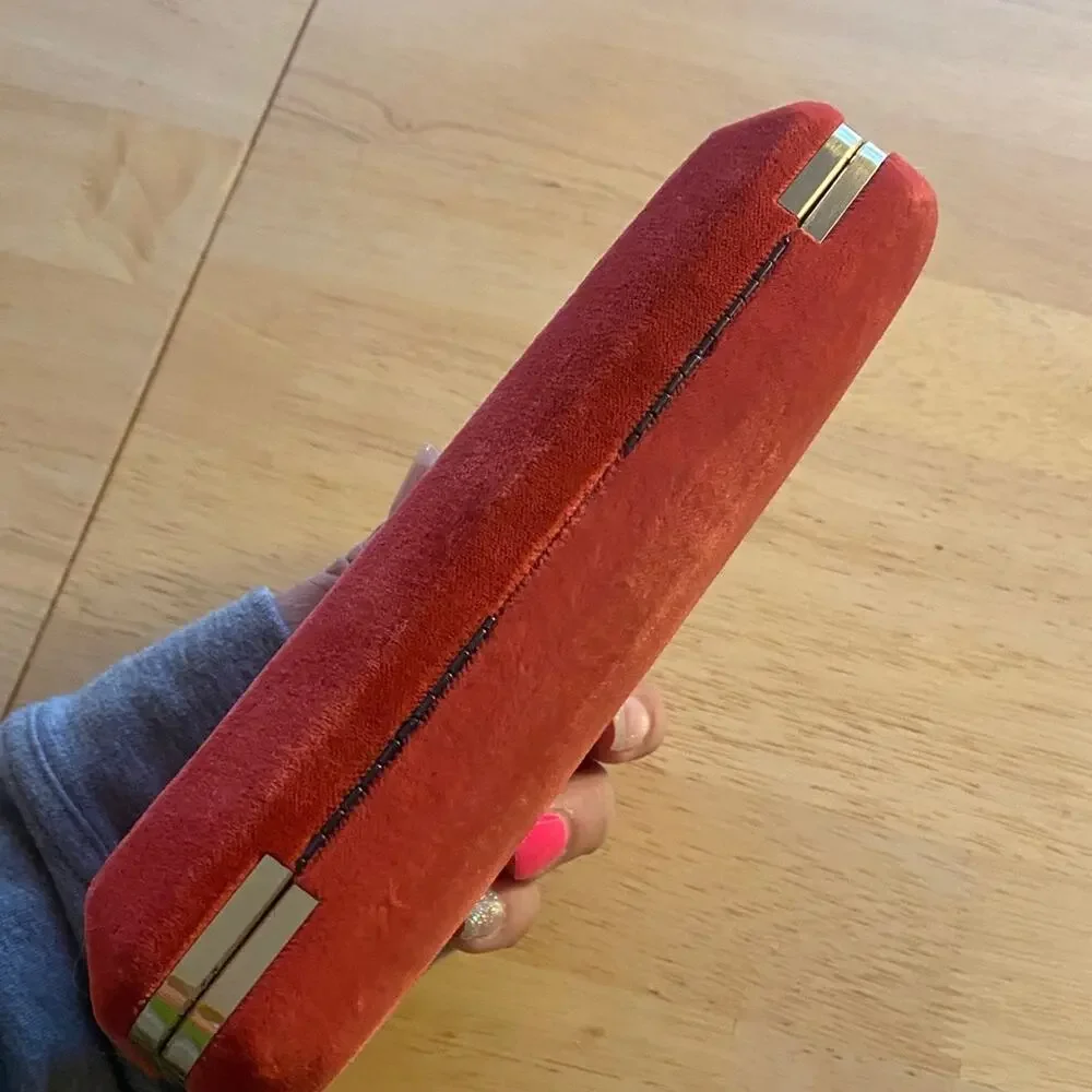Red Velvet Jewelry Box with Gold Trim